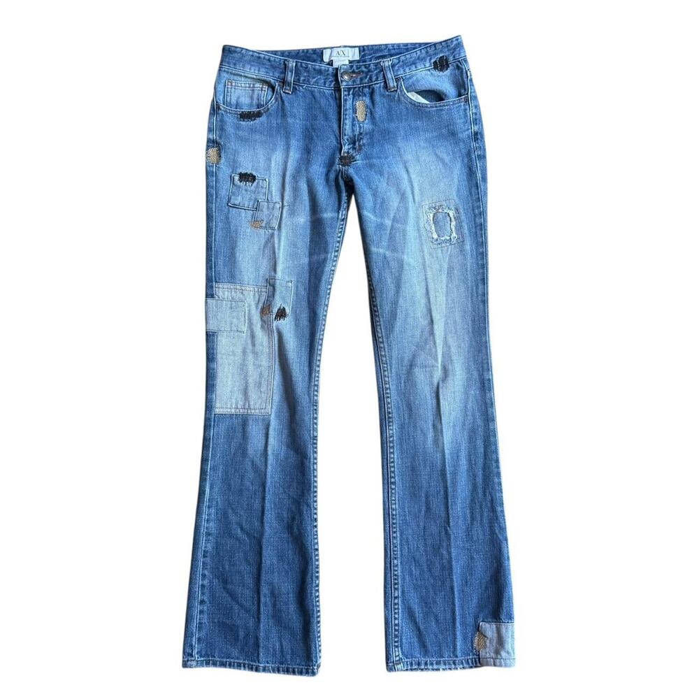Y2K Armani exchange boho western blue denim low rise jeans witch patchwork 6